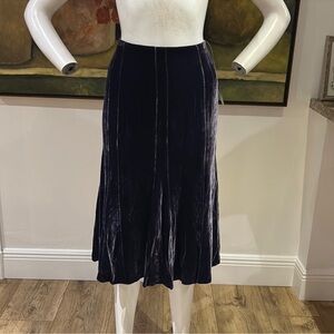 NINE WEST Velvet Midi Skirt High Waist A-Line Silk Blend in Indigo Navy Purple